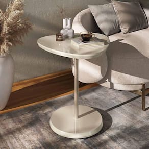 Mesa De Apoio Lateral Oval Bel - 100% Mdf Off White