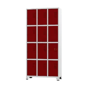 Armário Roupeiro De Aço Para Vestiário 12 Portas Locker Vermelho com Chave
