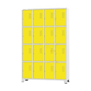Armário Roupeiro De Aço Para Vestiário 16 Portas Locker Amarelo com Chave