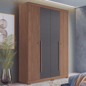 Guarda-roupa Buriti Jatobá-grafite 4 Portas 2 Gavetas Cabideiro E Pés