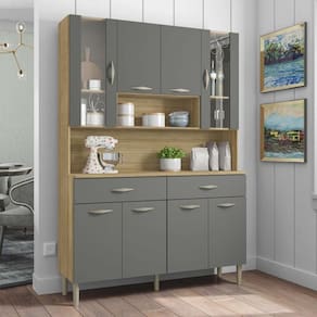 Armário De Cozinha Compacta 8 Portas 2 Gavetas Golden - Freijó-gris