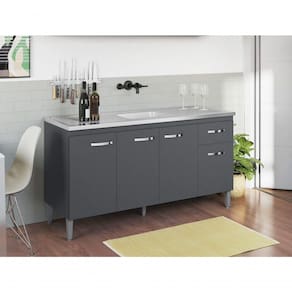 Balcão De Cozinha 150cm Gabriela 4 Portas 1 Gaveta Sem Tampo Cinza - Ajl