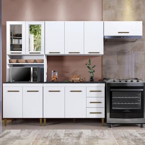 Cozinha Atenas Com Vidro Reflecta 10 Portas 3 Gavetas Cor:branco