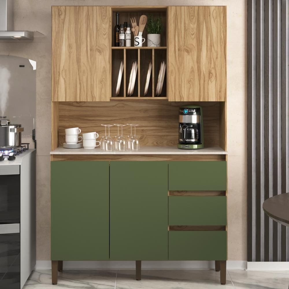 Armário De Cozinha 4 Portas 3 Gavetas Ac4430 Carvalho Oak Arbo Petra Decibal Carvalho