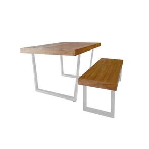 Conjunto Mesa Industrial Lanna 2,20m Ferragem Branca Com Banco Industrial Lanna Branco