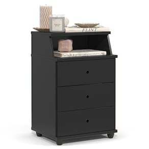 Mesa De Cabeceira Quarto Luxo New Com 3 Gavetas Preto Preto