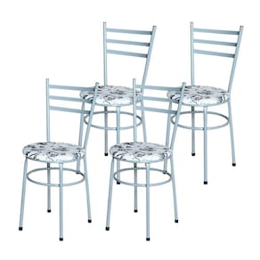 Conjunto 4 Cadeiras Epoxi Cinza Para Cozinha Assento Estampado Cor:floral Branco