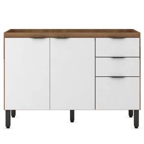 Balcão Para Cozinha 120cm 3 Portas 2 Gavetas Firenze Ssx Multicoisas Cor Amendola/branco