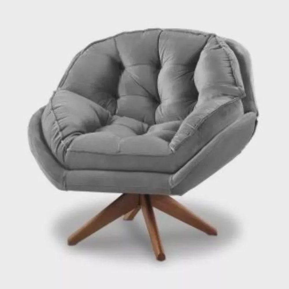 Poltrona Decorativa Califórnia Com Base Giratória Veludo - Ssx Multicoisas Cor Cinza