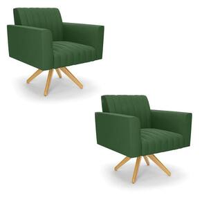 Kit 2 Poltronas Giratória Viena Gomada Suede Base De Madeira Ma30 - D`rossi Cor Verde