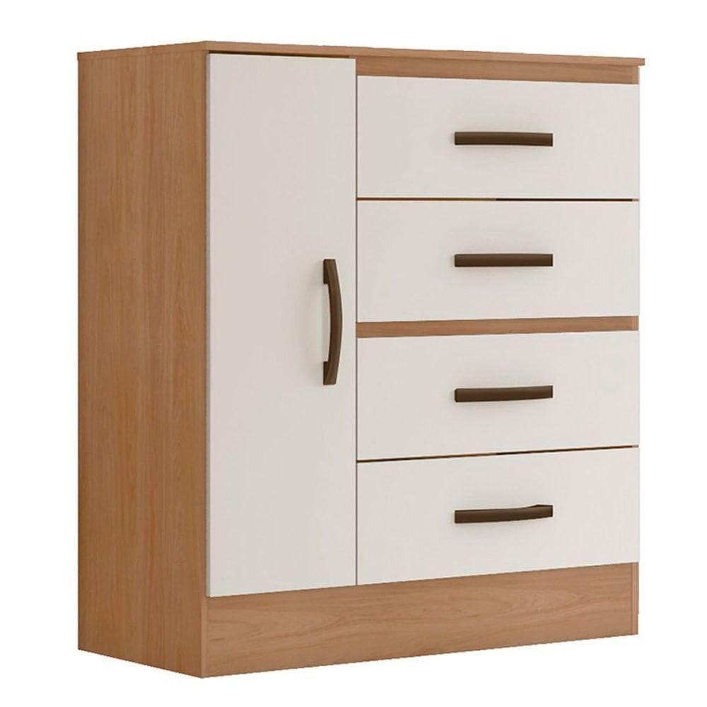 Cômoda Sapateira Para Quarto 1 Porta 4 Gavetas Lisa Nature-off White