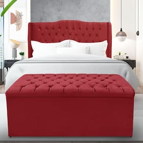 Kit Cabeceira E Calçadeira Baú Dubai Queen 160 Cm - Veludo Vermelho