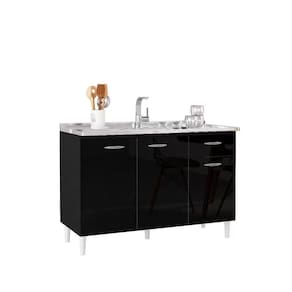 Balcão De Cozinha Sem Tampo 3 Portas 1 Gaveta 120cm - Poquema Cor Preto