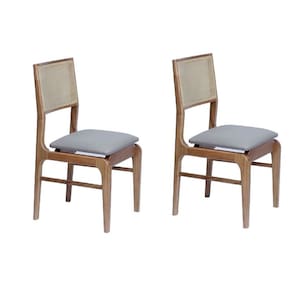 Conjunto de 2 Cadeira em Madeira Maciça e Encosto em Tela Vivace, Assento Sintético Castanho/Cappuccino