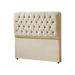 Cabeceira Cama Box Casal Queen Estofada Capitonê Ana Classic 160Cm Veludo Bege - Cor: Preto