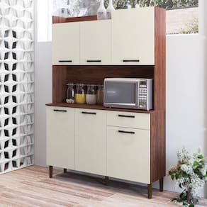 Armário De Cozinha Compacta 6 Portas 1 Gaveta Gênova - Nogueira-off White