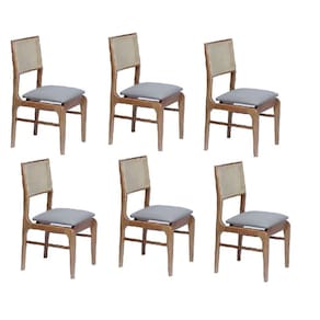 Conjunto de 6 Cadeira em Madeira Maciça e Encosto em Tela Vivace, Assento Sintético Castanho/ Cappuccino
