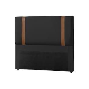 Cabeceira Cama Box Casal Queen Alça Em Couro Zeus 160Cm Estofada Veludo Preto