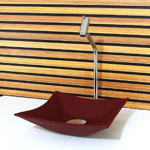 Cuba Vidro Quadrada 34cm com Torneira e Valvula Vermelho Fosco