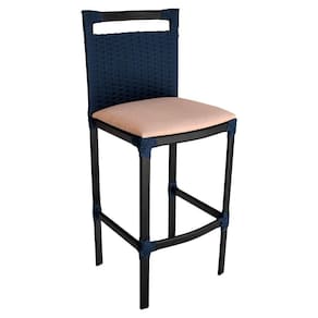Banqueta Alta Vigor Em Alumínio E Corda Náutica Azul Azul E Areia