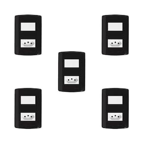 Conjunto de 5 Interruptores de 1 Tecla Simples e Tomada 2p+t 20A , Modular, com Placa 4x2 e Suporte Preto e Branco