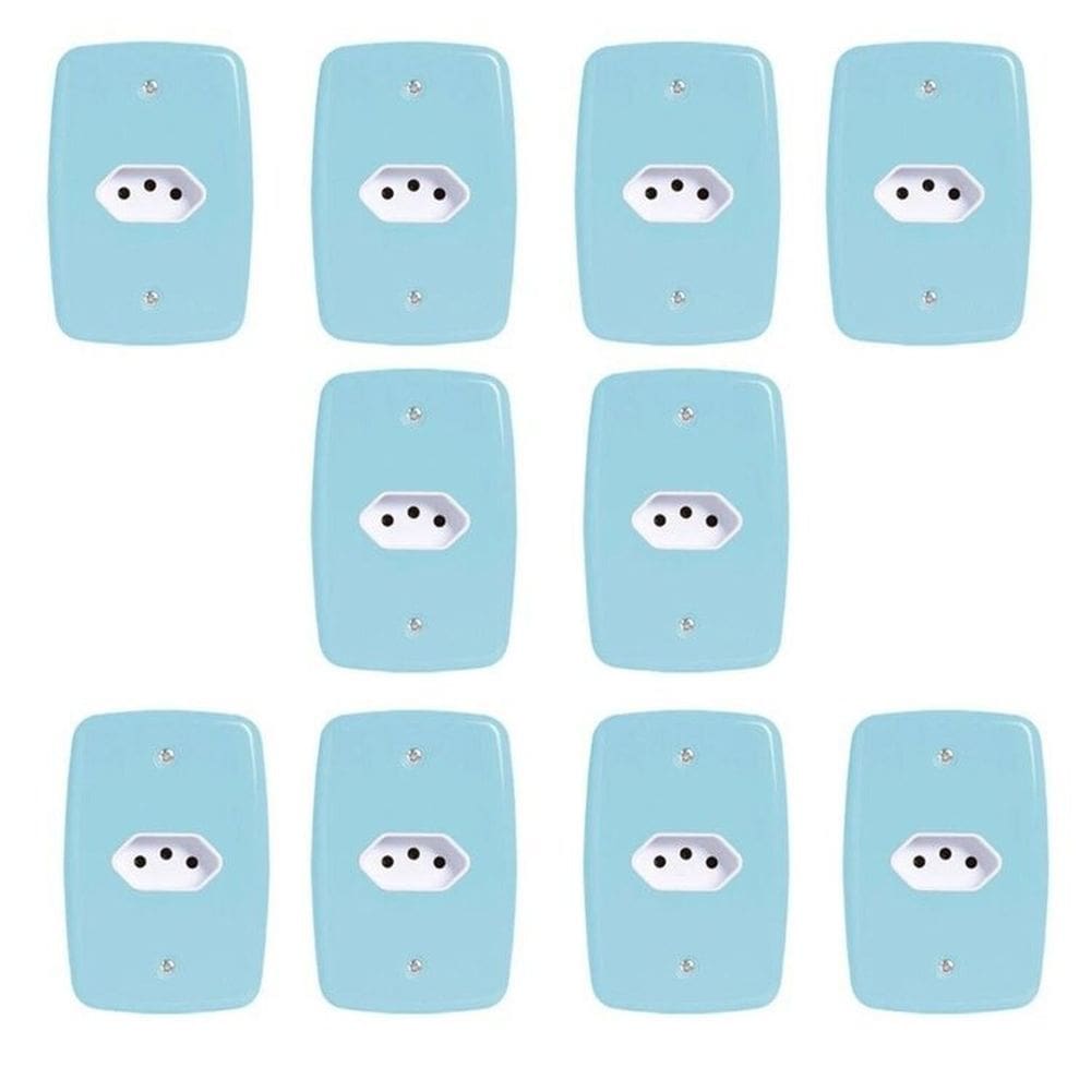 Conjunto com 10 Tomadas 2p+t 20A 250v com Placa 4x2 Azul