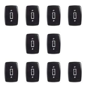 Conjunto de 10 Interruptores de 1 Tecla Simples com Placa 4x2 Preto