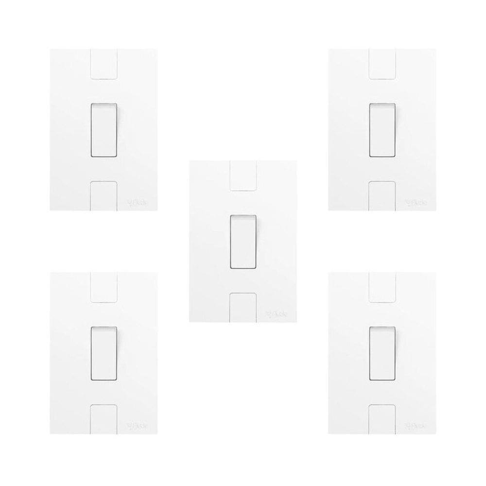 Conjunto de 5 Interruptores de 1 Tecla Simples com Placa 4x2 Branco