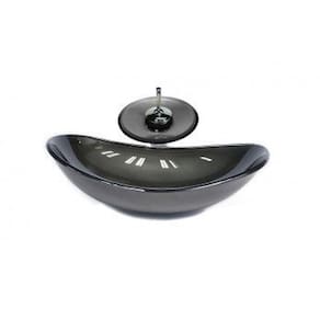 Cuba de Vidro Oval Chanfrada 46cm com Válvula Clicke Torneira Metal Branco