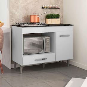 Balcão Para Cooktop 5 Bocas E Forno Microondas Carla Branco - Ajl Móveis