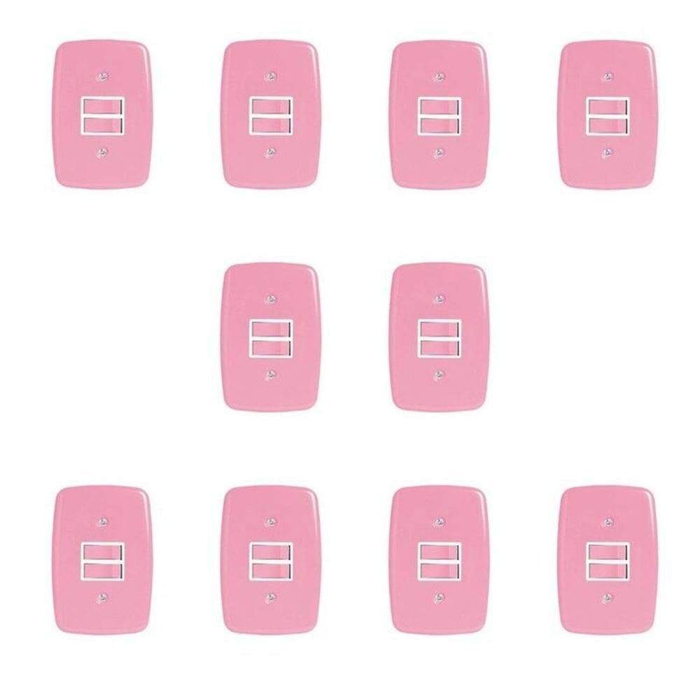 Conjunto de 10 Interruptores de 2 Teclas Simples com Placa 4x2 Rosa