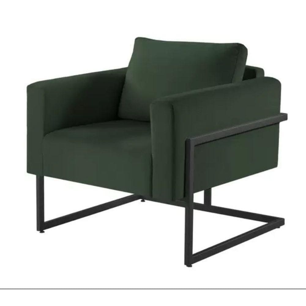 Poltrona Bella Veludo Verde Base Em Metal Preto