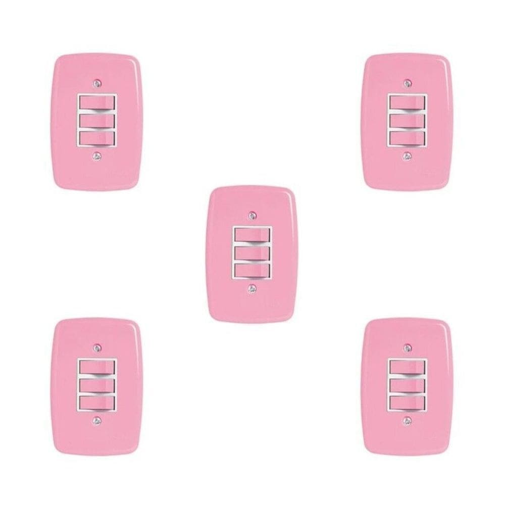 Conjunto de 5 Interruptores de 3 Teclas Simples com Placa 4x2 Rosa