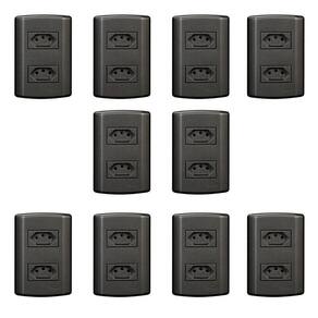 Dez Conjuntos com 2 Tomadas 2p+t 20A 250v, Modular, com Placa 4x2 e Suporte Grafite
