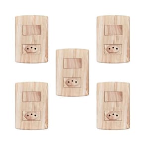 Conjunto de 5 Interruptores de 1 Tecla Simples e Tomada 2p+t 20A , Modular, com Placa 4x2 e Suporte Bege