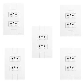 Cinco Conjuntos com 2 Tomadas 2p+t 20A 250v, Modular, com Placa 4x2 Branco
