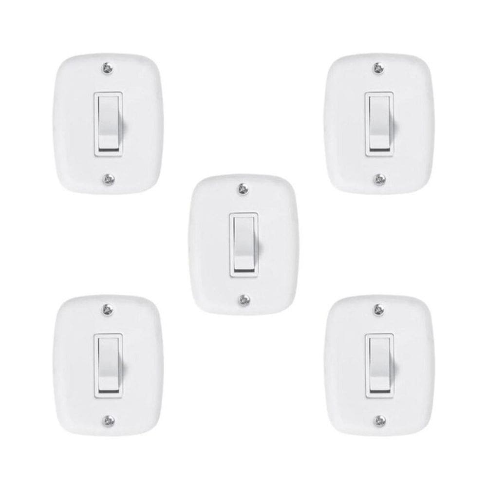 Conjunto de 5 Interruptores de 1 Tecla Simples com Placa 4x2 Branco