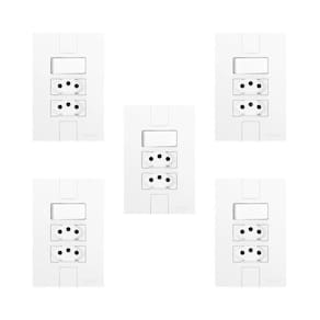 Conjunto de 5 Interruptores de 1 Tecla Simples e 2 Tomadas 2p+t 20A , Modular, com Placa 4x2 Branco