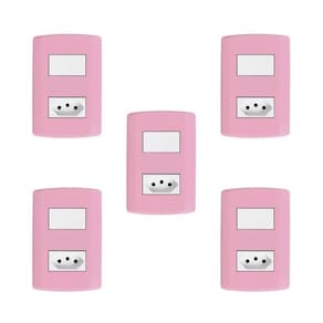 Conjunto de 5 Interruptores de 1 Tecla Simples e Tomada 2p+t 20A , Modular, com Placa 4x2 e Suporte Rosa e Branco