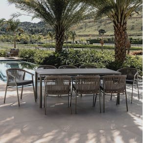 Conjunto Jardim e Varanda 1 Mesa 190cm 8 Cadeiras com Braços Refúgio Cabecasa Madeiramadeira Champanhe/Cinza Mesclado