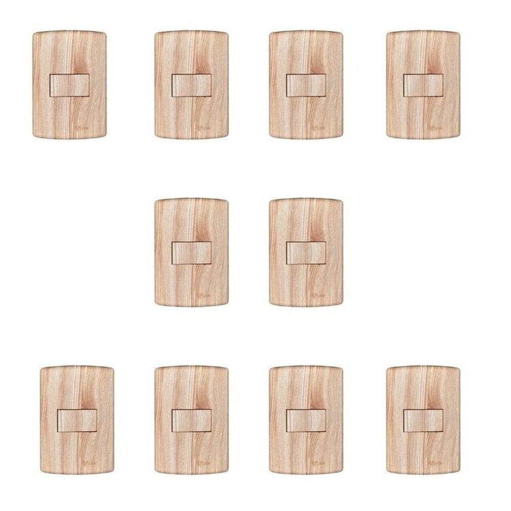Conjunto de 10 Interruptores de 1 Tecla Simples, Modular, com Placa 4x2 e Suporte Bege