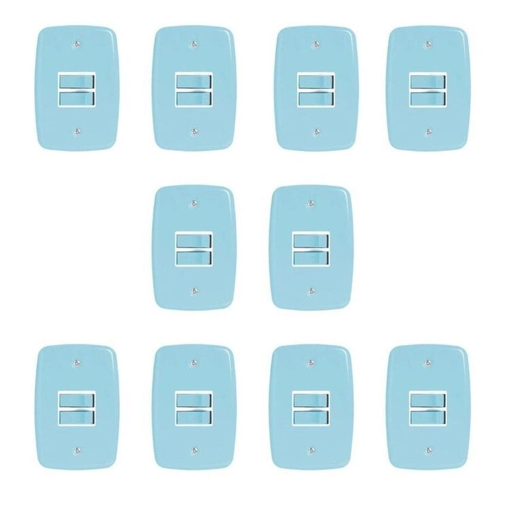 Conjunto de 10 Interruptores de 2 Teclas Simples com Placa 4x2 Azul