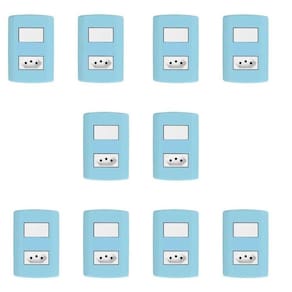 Conjunto de 10 Interruptores de 1 Tecla Simples e Tomada 2p+t 20A , Modular, com Placa 4x2 e Suporte Azul e Branco