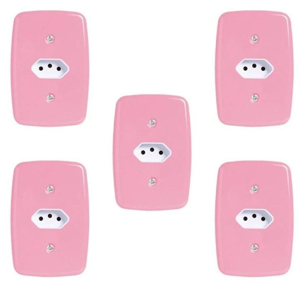 Conjunto com 5 Tomadas 2p+t 20A 250v com Placa 4x2 Rosa