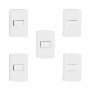 Conjunto de 5 Interruptores de 1 Tecla Simples, Modular, com Placa 4x2 e Suporte Branco