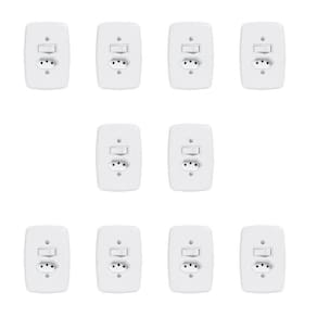 Conjunto de 10 Interruptores de 1 Tecla Simples e Tomada 2p+t 20A , com Placa 4x2 Branco