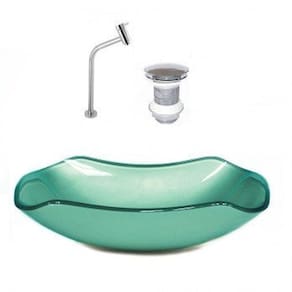 Cuba de Vidro Abaulada 45cm com Válvula e Torneira Verde