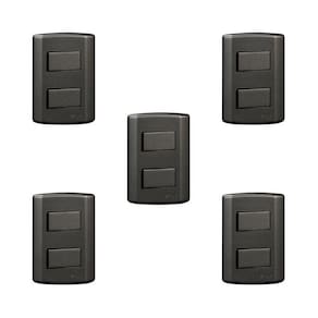 Conjunto de 5 Interruptores de 2 Teclas Simples, Modular, com Placa 4x2 e Suporte Cinza