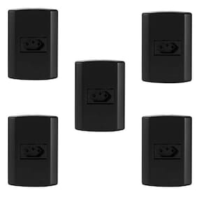Conjunto com 5 Tomadas 2p+t 10a 250v, Modular, com Placa 4x2 e Suporte Preto Fosco