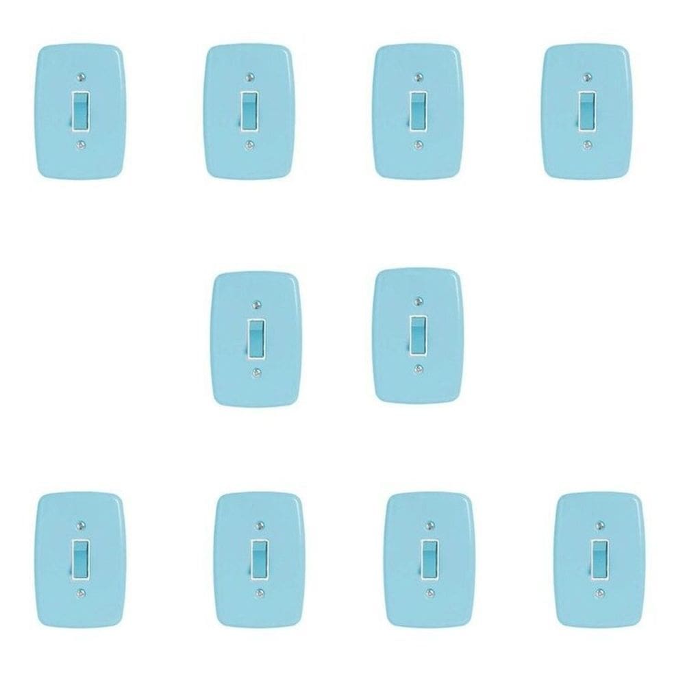 Conjunto de 10 Interruptores de 1 Tecla Simples com Placa 4x2 Azul